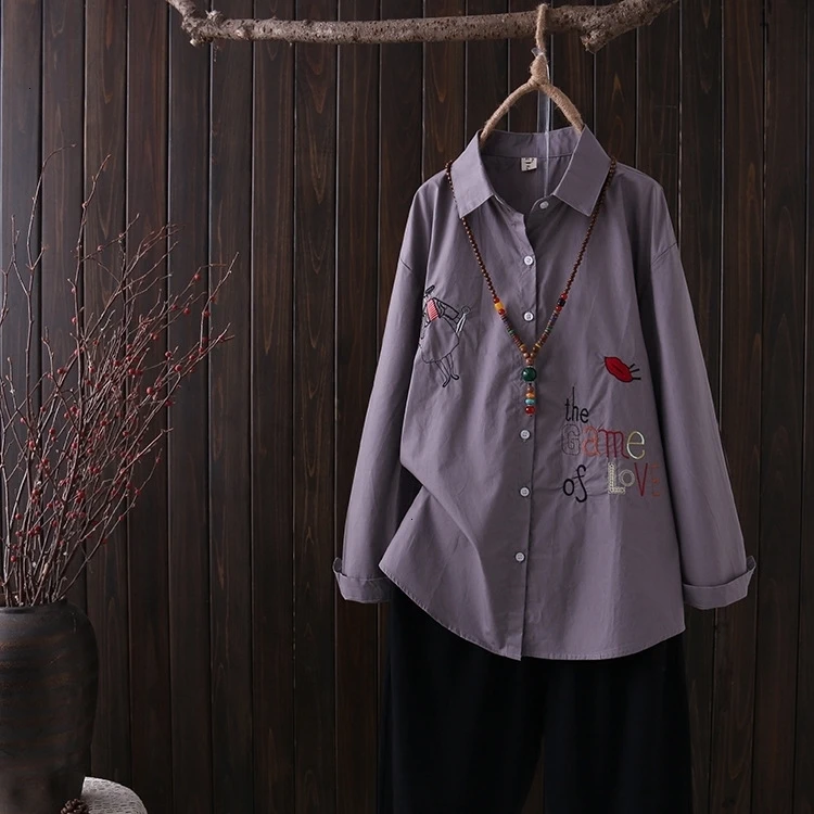 

Plus Size XL-4XL vrouwen Blouse Brief Leuke Gedrukt Turn-Down Kraag Lange Mouw Blusas Vintage Tops