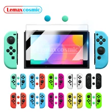 

Controller Silicone Case Tempered Glass Film Joystick Soft Cap For Nintendo Switch Joy-Con Joycon NS Screen Protector Cover