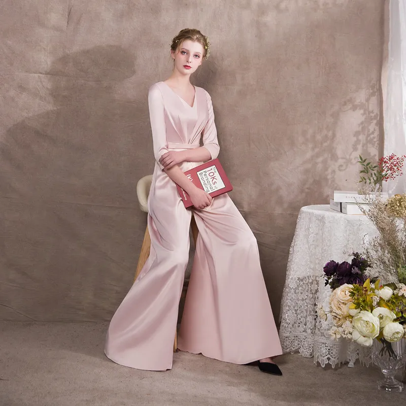 Женский вечерний комбинезон с длинным рукавом и V-образным вырезом | Свадьбы