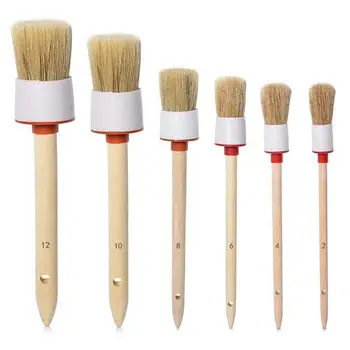 

Natural Boar Hair Detail Brushs(Set of 6), Detailing Brush Set for Cleaning Weels, Interior, Exterior, Leather