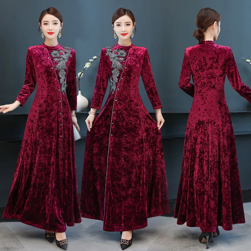 

2019 Autumn Clothing New Style Nobility Glorious Middle-aged Lady Dress Women Red Festive Mom Wedding Banquet Evening Gown