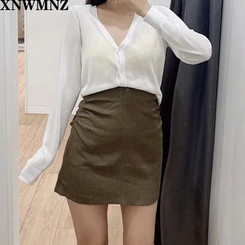 

Za linen mini skirt khaki High­waist linen mini skirt featuring gathered details at the sides/an invisible back zip fastening