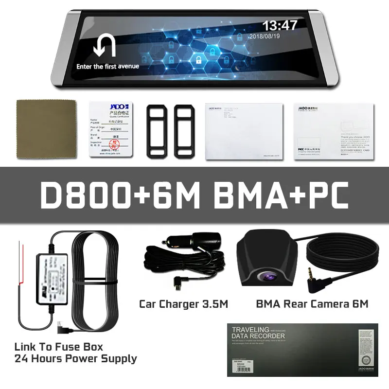 Автомобильный видеорегистратор поток медиа зеркало заднего вида Dash Cam ADAS gps трек 10 ips сенсорный экран Full HD 1080P Автомобильный рекордер автомобильный видеорегистратор - Название цвета: D800-BMA-PC