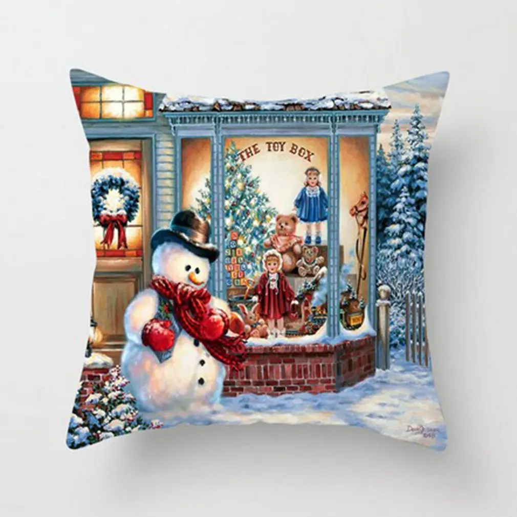

4pcs Christmas Pillowcase Winter Snowman Home Decoration Pillowcase Sofa Bed Breathable Linen With Invisible Zipper