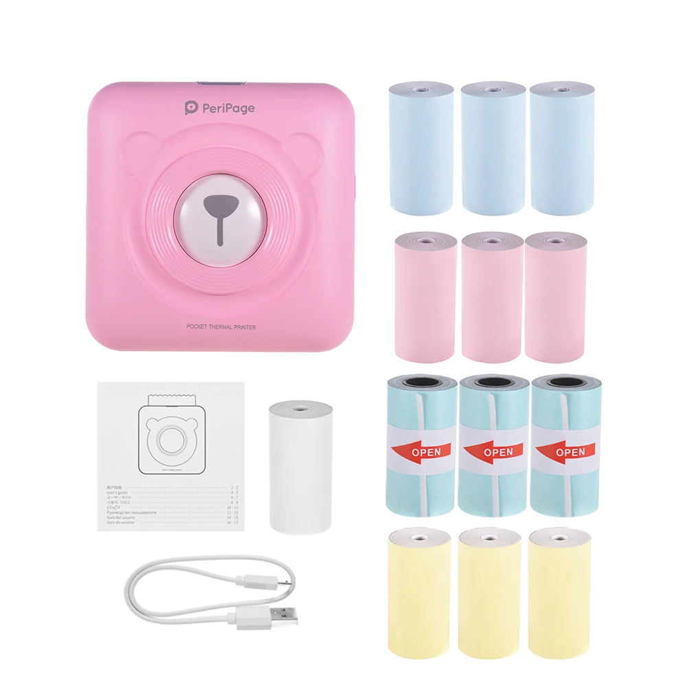 

4 Options Mini Digital Cute Camera Pocket Cam with USB&Instant Paper 9 Rolls Color Thermal Paper+3 Rolls Adhesive Sticker Paper