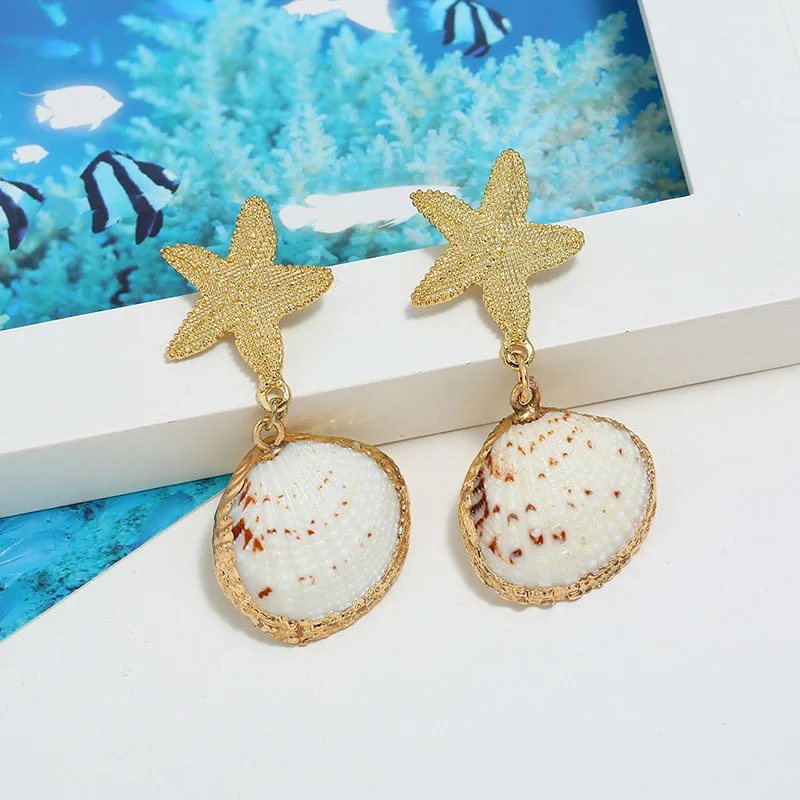 

Alloy Gold Color Beach Stud Earrings For Women Vintage Classic Shell Starfish Summer Earring Boho 2019 Female Fashion Jewelry