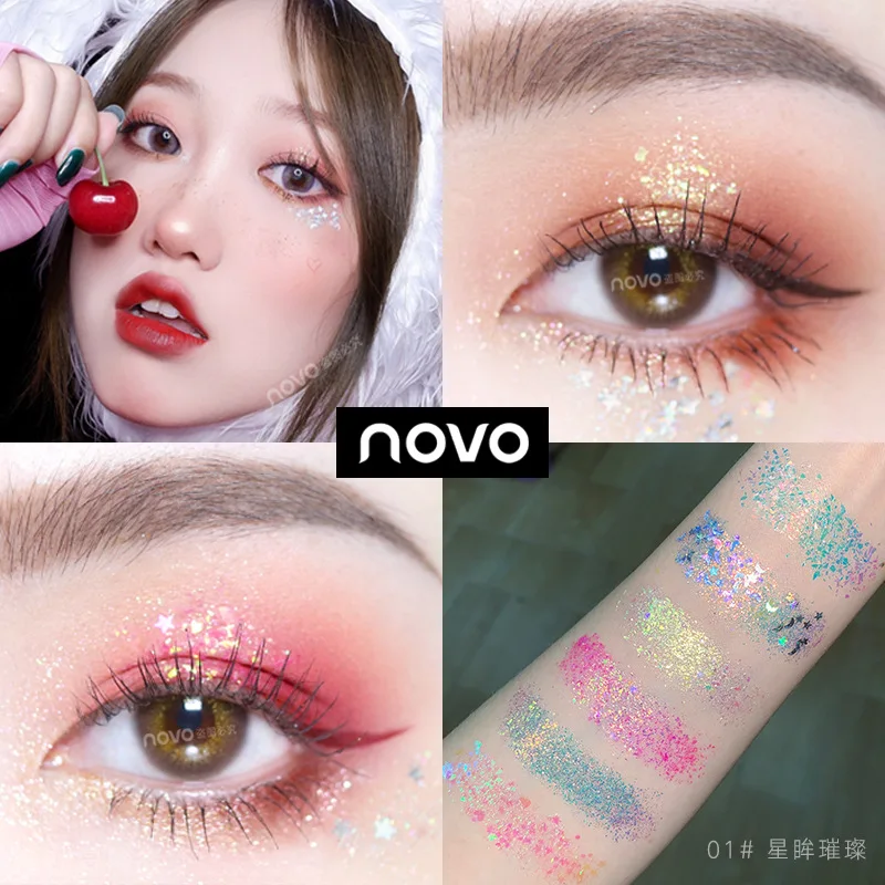 NOVO Eye Makeup 6 Colors Sequins Glitter Eye Shadow Palette Shimmer Eyeshadow Pallete Waterproof Shine Powder Brighten Eye NOVO Eye Makeup 6 Colors Sequins Glitter Eye Shadow Palette Shimmer Eyeshadow Pallete Waterproof Shine Powder Brighten Eye