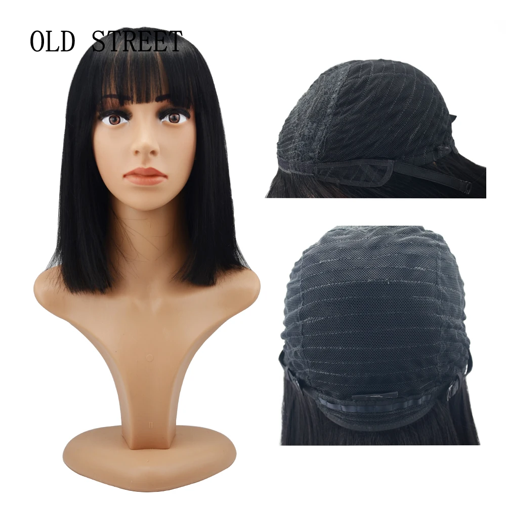 

Medium Womens Wigs with Bangs Heat Resistant Straight Synthetic Wigs for Women African American Female