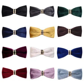 

Men Noble Solid Pre-tied Velvet Crystal Bow Tie Wedding Party Tuxedo Bowtie QNTIE0302