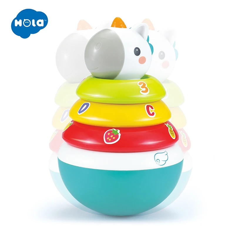 HOLA TOYS Baby Rattles Mobile Doll Bell Blink Eyes Tumbler Roly poly Silicon Teether Toy Fun 4
