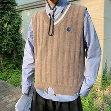 Осенний свитер жилет мужской модный однотонный Повседневный свитер с v-образным вырезом пуловер Мужской уличная свободный свитер без рукавов с дырками