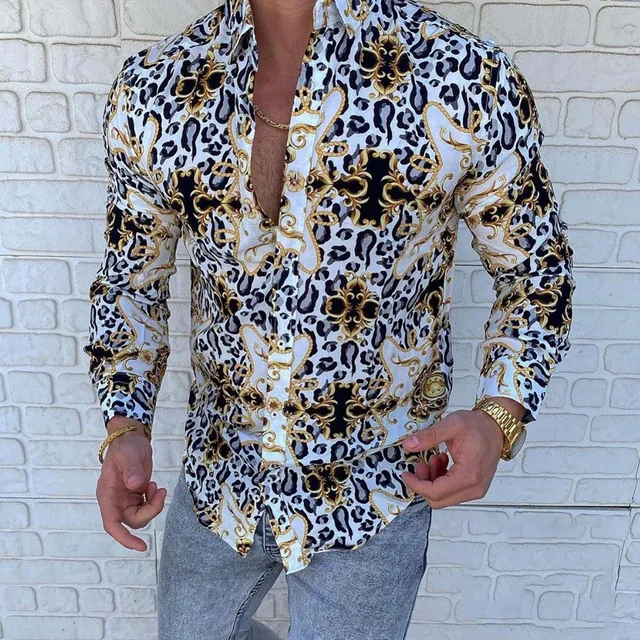 Casual Men Slim Fit Print Party Club Shirt Luxury Brand Printed Shirt 2021 Spring and Autumn Men Fashion Trend Long Sleeve Shirt YHCCS-11