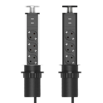 

Power Outlet Recessed 3 Plugs Desktop Socket Retractable Baby Proof 2 USB Port Living Room Charging Station Pulling