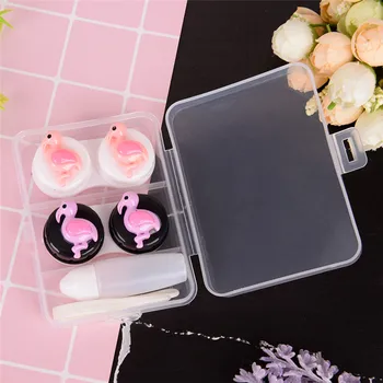 

2 Pairs Flamingos Plastic Colorful Contact Lens Case Travel Container Holder Soaking Box Color Random