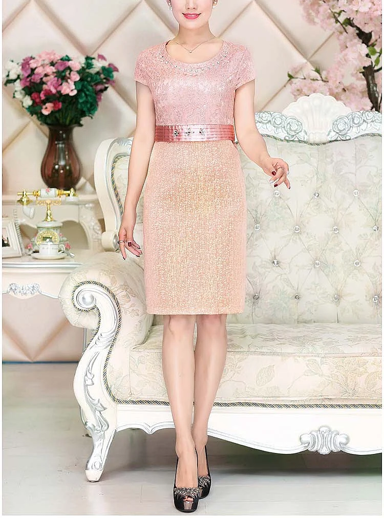 Lace Mother of the Bride Dresses Knee Length 2 Piece Jacket Wedding Party Groom Gown