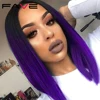 Perruque de Cosplay synthétique lisse FAVE | Noir ombré violet/blond/gris/lin brun, longueur épaule au milieu, perruque pour femmes noires ► Photo 2/6