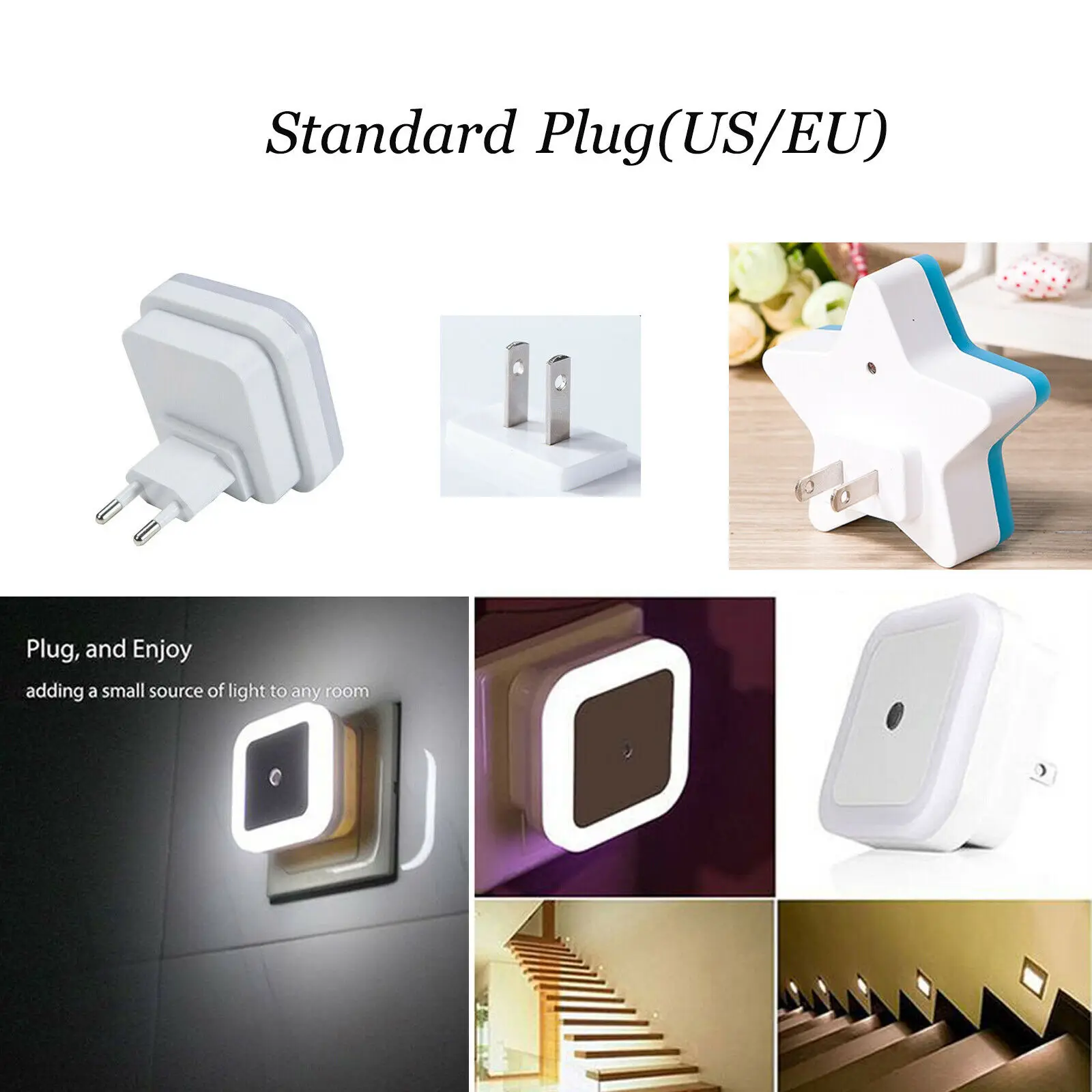 Plug-in US EU Auto Sensor Control LED Night Light Lamp for Bedroom Hallway 