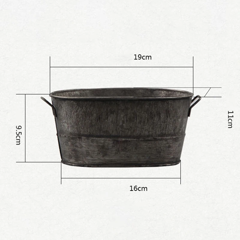 Retro Iron Flower Pot Plant Bucket Oval Planter Home Garden Balcony Decorations For Home Diy Tools Parts