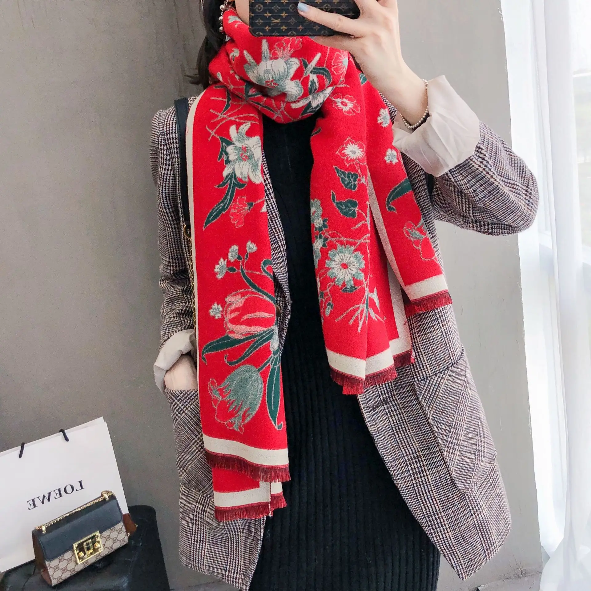 see chart 4 Brand New Arrival Adult Hijab Winter New Cashmere Scarf Flowe Thick Shawl And Women Warm Bandana Scarves Cachecol Pashmina - Цвет: see chart 4