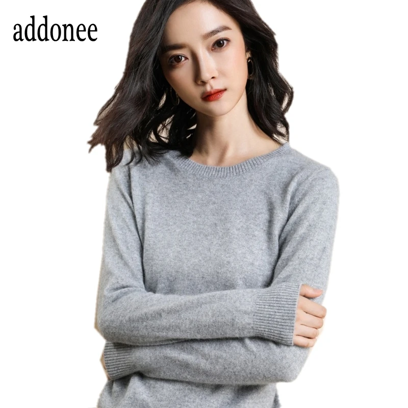 High Quality New Arrival Spring Autumn Winter Cashmere Knit Women O-Neck Basic Pullover Sweater Long Sleeve Pure Color Loose | Женская