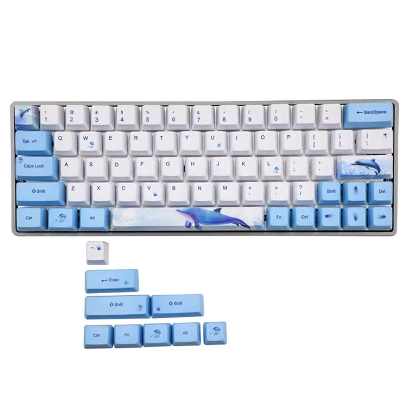 Whale Dye-Sublimation Keyboard Cute Keycaps PBT OEM Profile Keycap For GH60 GK64 24BB
