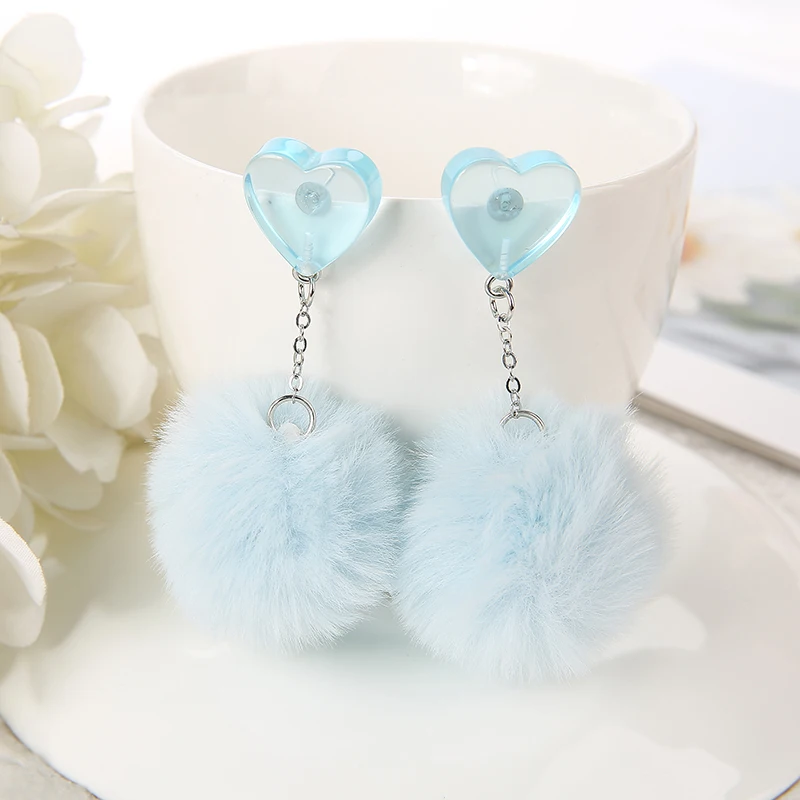 Cute Stud Earring Multicolours Resin Heart Candy Wth Puffer Ball Charms Fashion Woman Jewelry Birthday Gift stud earrings 1Pair