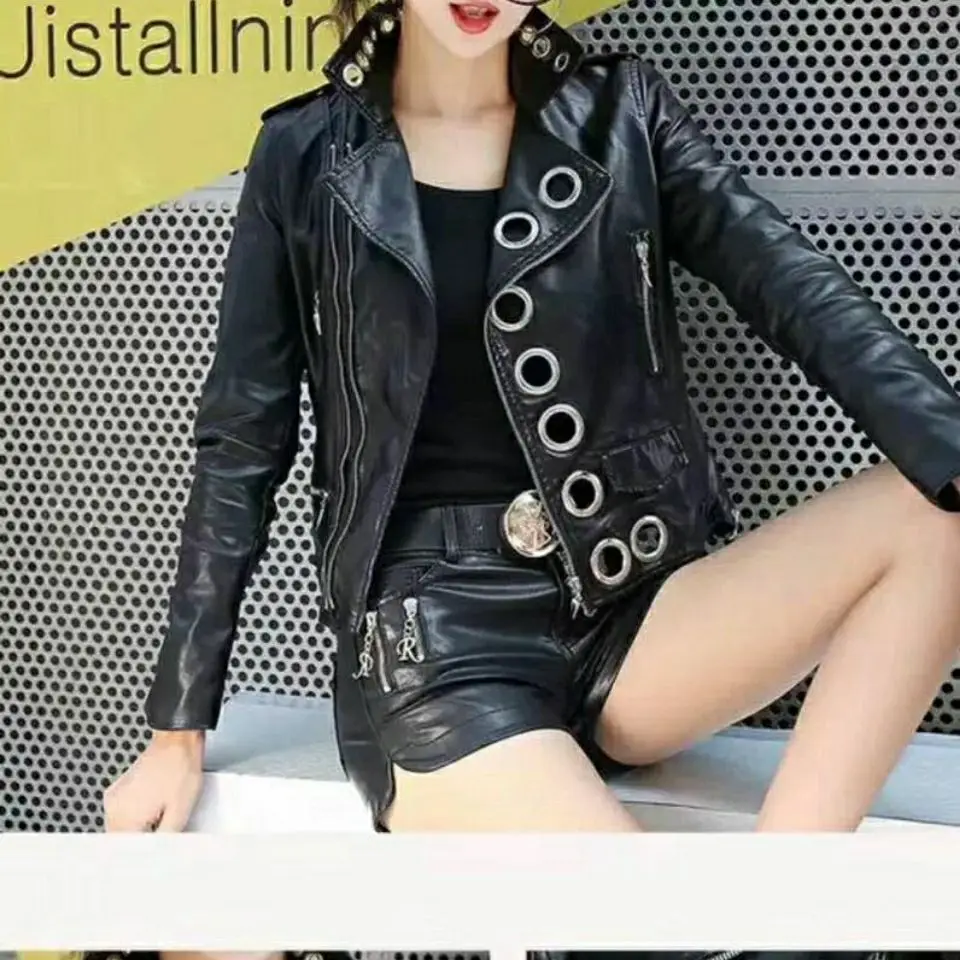 Women 2024 Spring Autumn New Fashion Slim Pu Leather Jacket S M L XL XXL 3XL Black Female Short Coat High Quality