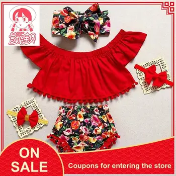 

Baby Girl Newborn Summer Suit Girls Short Sleeve Off Shoulder Top Floral Shorts Fashion One Year Old Girl Clothes Promotion