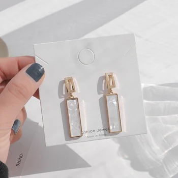 

korean fashion boho geometry minimalist square luxury hoop stud drop clip on dangle earrings for women jewelry