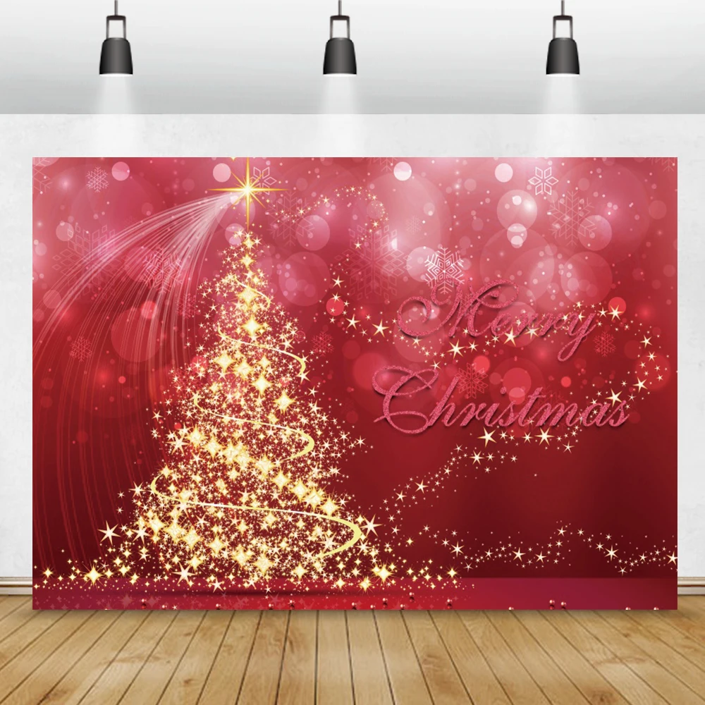 Photo Backdrop Gold Christmas Tree Stars Red Dots Scene New Year Party Family Shoot Photocall Background Studio | Электроника