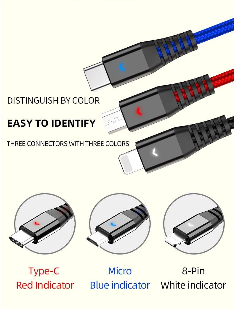 3.5A 1 м 2 м мягкий Micro USB кабель портативный 3 в 1 USB кабель для зарядки Xiaomi Mi8 Mi9 samsung Note S9 huawei P20 P30 для XR XS X