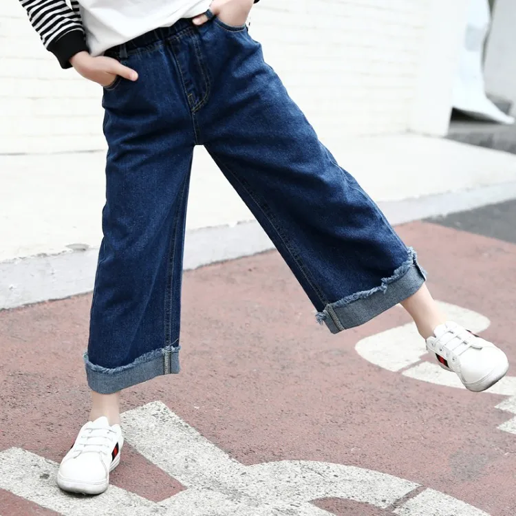 

2019 Spring New Style GIRL'S Jeans Fashion Loose Children Thin Loose Pants Big Boy Solid Color Casual Pants