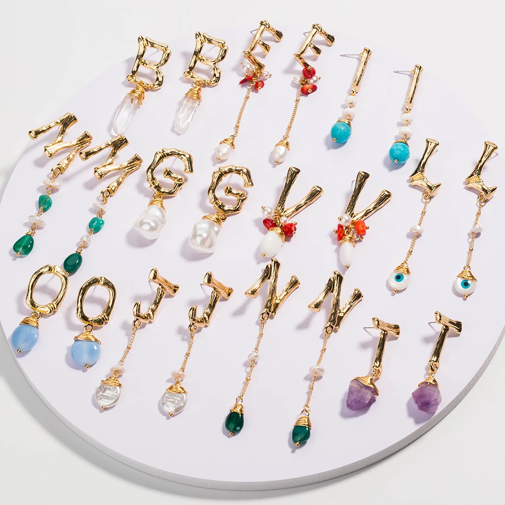 

New Arrival 26 Letter Woman Earrings Large Pearl Shell String Tassel Long Earrings Gold Colour Luxury Simple Jewelry Gifts