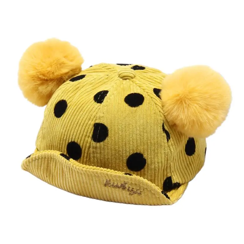 Детская шапка с волнистыми точками, вельветовые Теплые шапки на осень и зиму, детская бейсболка AXYD - Цвет: Цвет: желтый