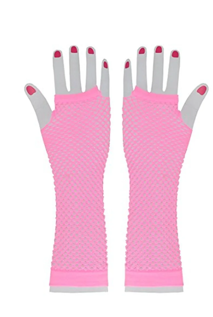 pink 12 цветов, длинные перчатки без пальцев, осень, женские модные флуоресцентные сексуальные сетчатые перчатки для ночного клуба - Цвет: pink
