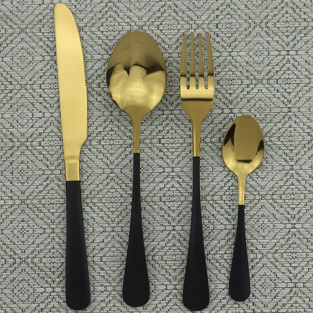 Gold Dinnerware Set Black Fork Knife Spoon Dinner Set 304 Stainless Steel Cutlery Set Colorful Silverware Kitchen Tableware Set