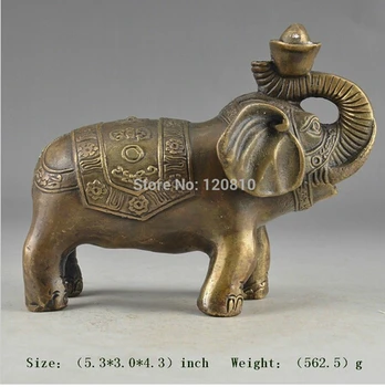 

---326+++CHINESE BRASS HANDWORK HAMMERED PATTERN OLD ELEPHANT VIVID STATUE ORNAMENT