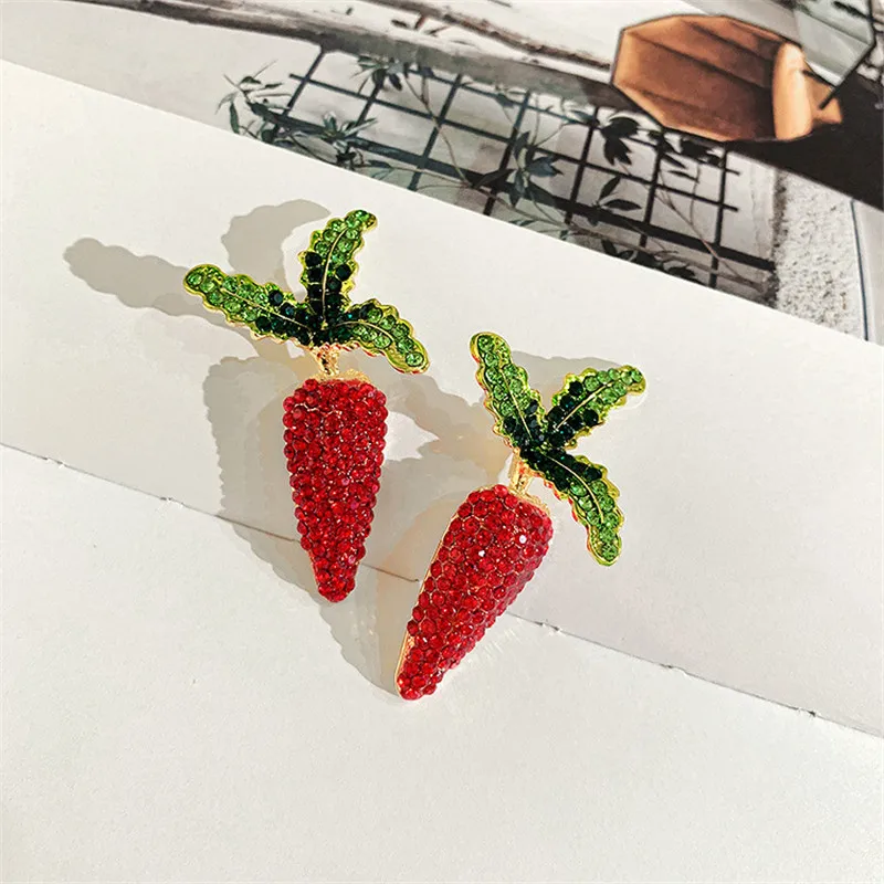 FYUAN, милые серьги-капли с красными фруктами, стразы для женщин, висячие серьги с морковным хрусталем, массивные серьги, ювелирные изделия, подарки