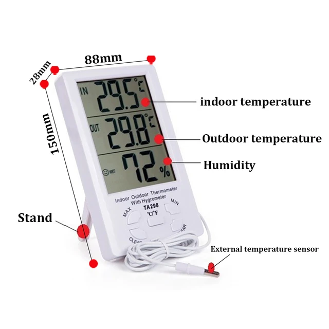 TA298 Indoor/Outdoor Thermometer Hygrometer Meter Humidity Digital LCD Home Indoor  Outdoor Hygrometer Thermometer - AliExpress