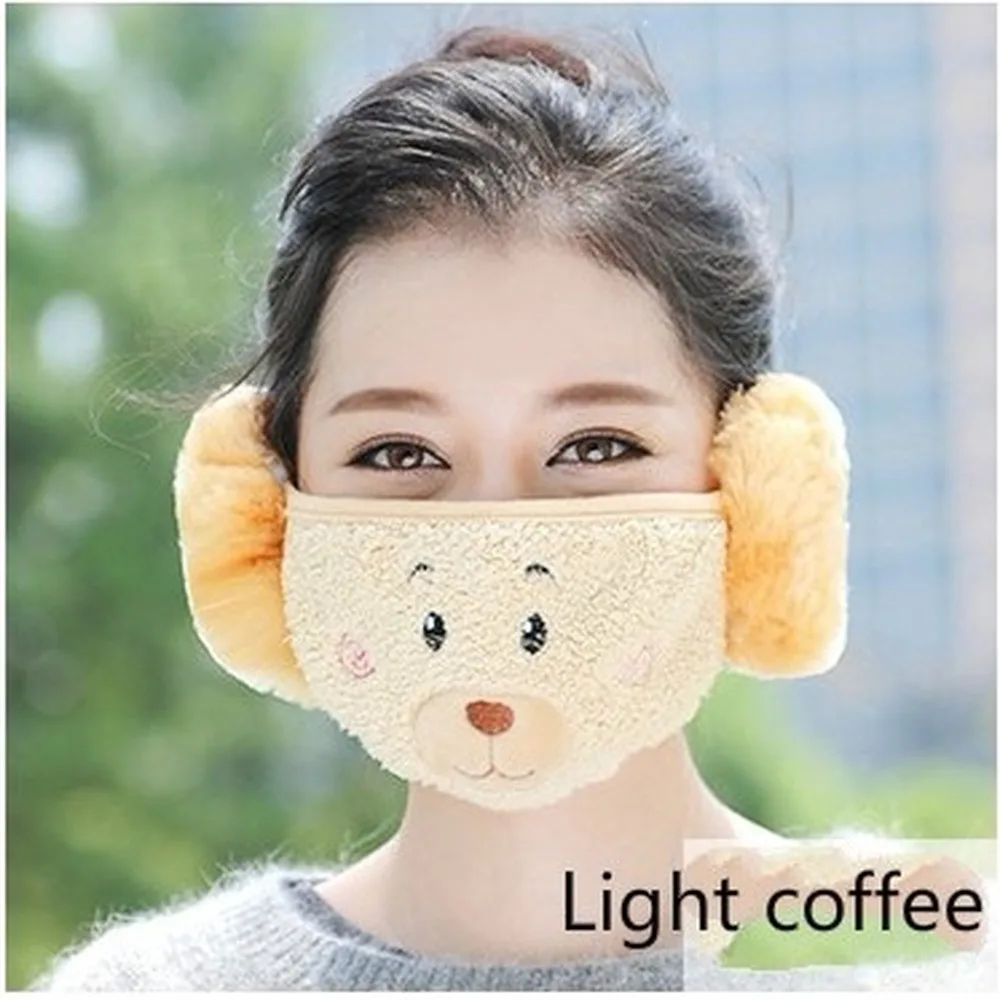 light coffee Для девочек Для женщин прекрасная зимняя теплая рот маски пыленепроницаемый утепленная коралловые маска для лица - Цвет: light coffee