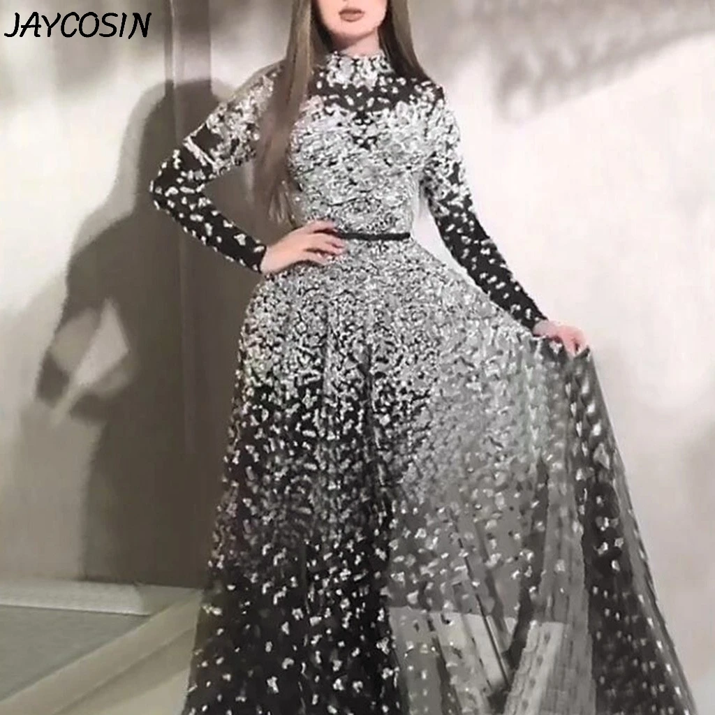 JAYCOSIN женское платье сексуальное одноцветное с блестками открытыми плечами