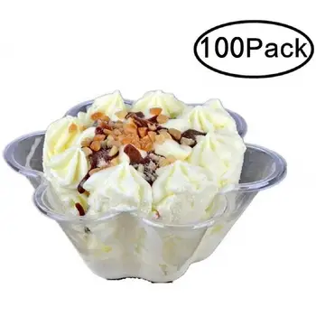 

100Pcs Disposable Ice Cream Bowls Plastic Clear Dessert Plum Blossom Shape Kitchen Ice Cream Soup Candy Salad Bowl