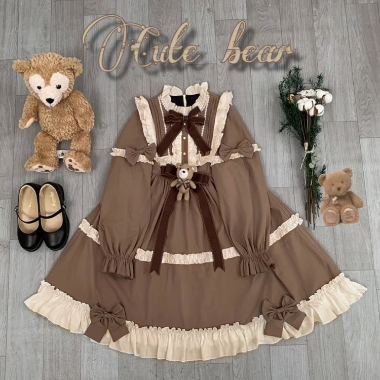 Only OP Dress Элегантные вечерние платья в стиле Лолиты с милым медвежонком из карамели; милое платье принцессы в стиле ретро с бантом и оборками; сезон осень-зима - Цвет: Only OP Dress