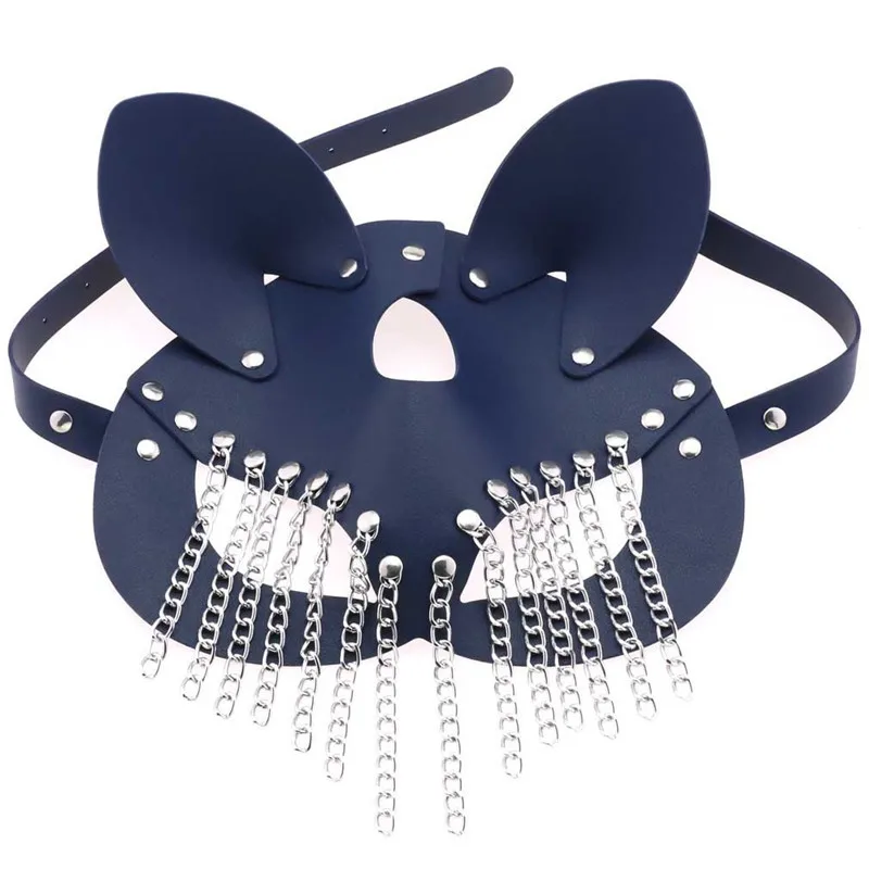 Women Sexy Mask Blindfold Tassels Chains Half face fox Cosplay Pu Leather Mask Halloween Party Masquerade Ball Masks Punk Collar