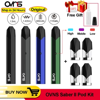 

Original OVNS Saber II Pod Kit 600mAh built in battery with 1.5ml Cartridge 1.4ohm dual ON-S cotton coil vs w01 vape pen kit