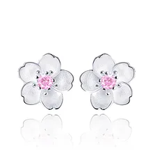 Серебро 925, ювелирные изделия, серьги из стерлингового серебра, вишневый цвет, инкрустированные розовый циркон, серьги-гвоздики, простые и популярные серьги для женщин