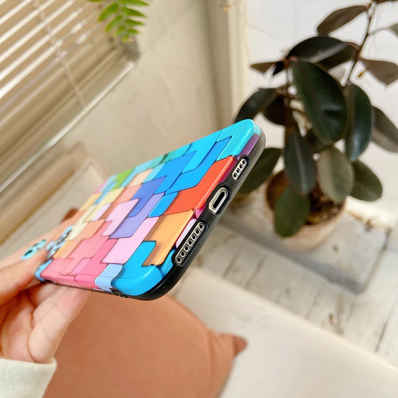 Colorful block phone case for iphone 12 mini 11 13 pro max fashion creative se 2020 7 8 plus x xr xs soft silicone protect cover