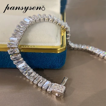 

PANSYSEN Real 925 Sterling Silver 2.4x5MM Simulate Moissanite Diamond Charm Bracelets for Women Cocktail Party Valentine's Gifts