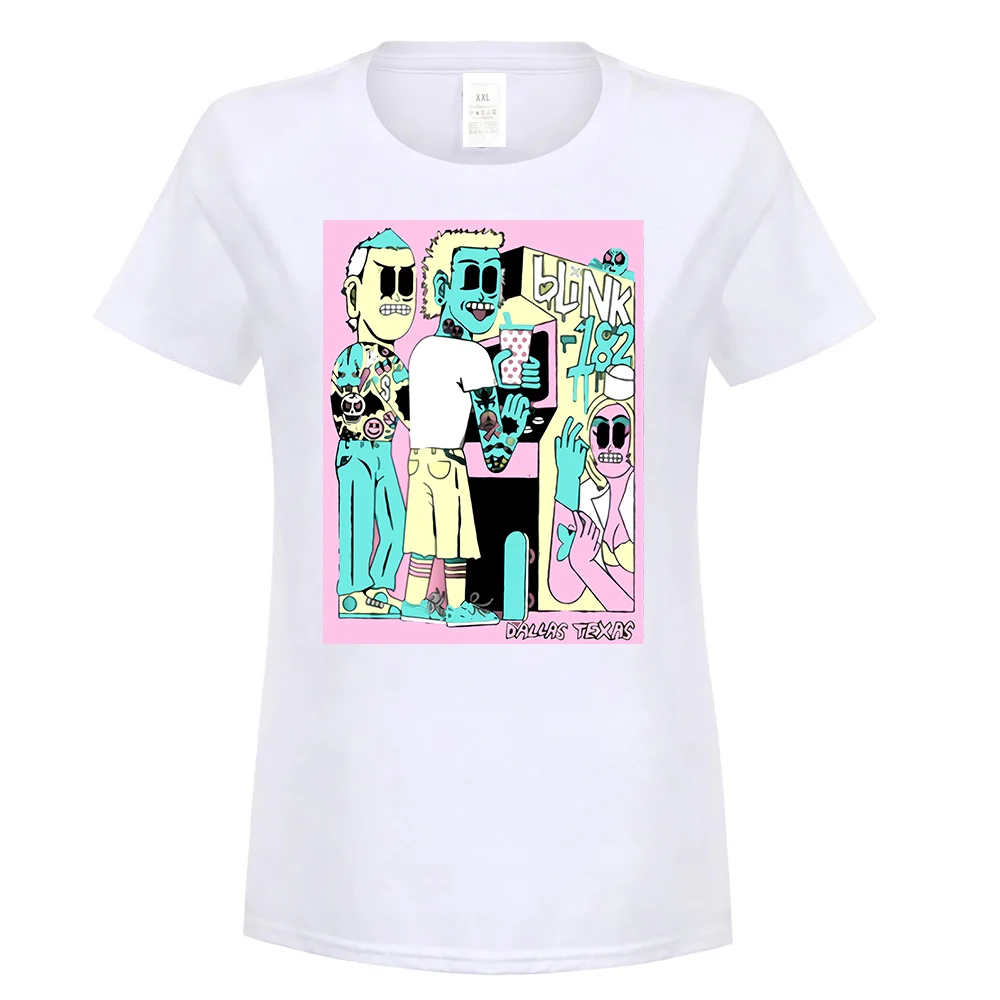 women white Blink 182 Tour Dallas Texas 2 августа Футболка стильная круглая футболка - Цвет: women white