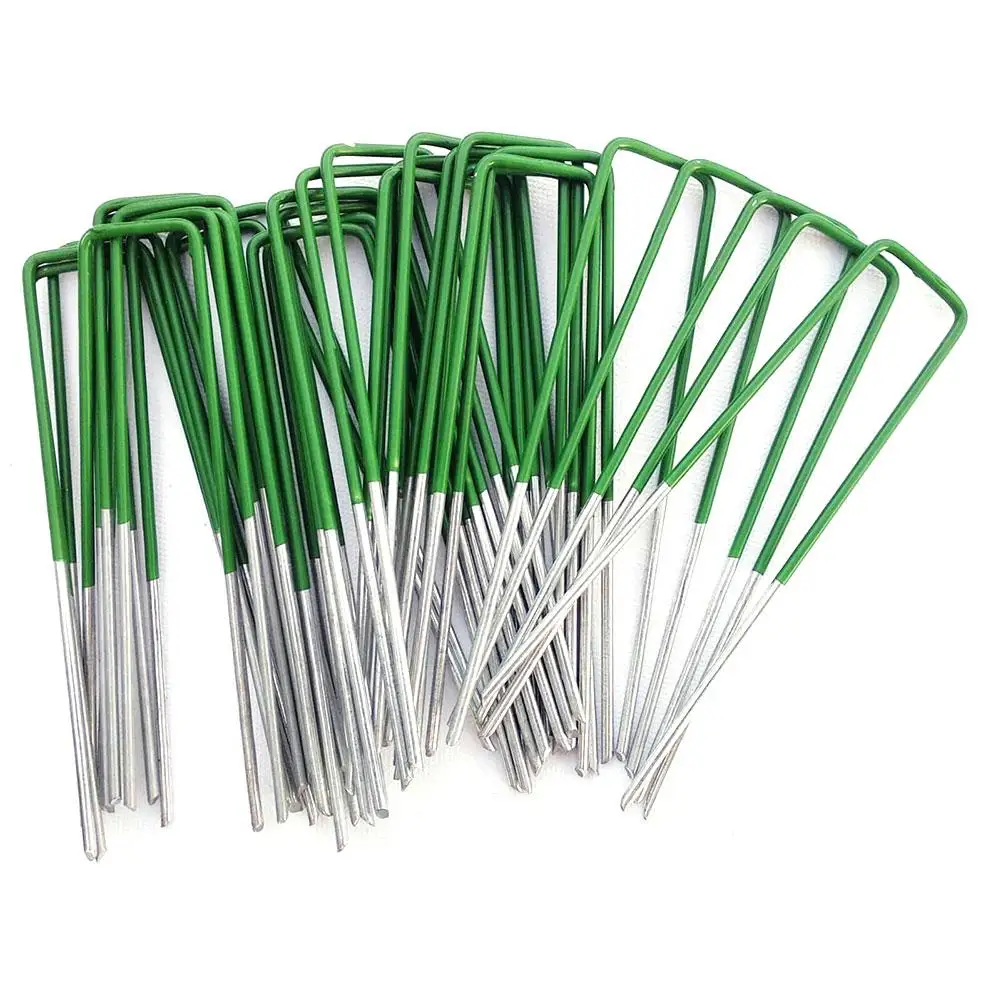 50pc Garden U Pins carbon steel Galvanised Half Green Artificial Grass Turf Pegs Sunshade Net Artificial Turf Fixing Staple garden u pins